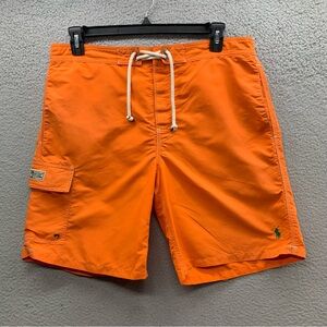 Vtg 90 Polo Ralph Lauren Swim Trunks Shorts Men’s Size L Orange Neon Pockets
